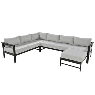 U-Shaped All Weather Patio Sectional Sofa Set, 5-6 Seater Outdoor Conversation Couch with 5.9" Thick Cushions & Heavy Duty Iron Frame for Garden Backyard Poolside