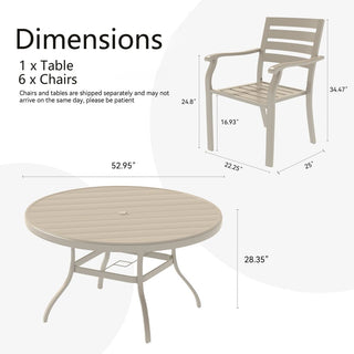 7-Piece Outdoor Patio Dining Set with 6 Stackable Metal Chairs & 52.95" Round Table for Lawn, Garden & Backyard