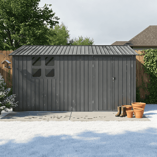 12x10 FT Metal Garden Shed Outdoor Storage, Multi-Color (White/Black/Grey/Brown) with Window & Shelving, Heavy Duty Garden Tool Shed for Backyard & Patio