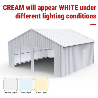 22ft x 23ft Double Garage Steel Barn Shed – Heavy-Duty Cream Metal Storage Garage