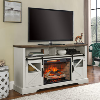60 Inch Electric Fireplace Entertainment Center With Door Sensor-Dark Rustic Oak