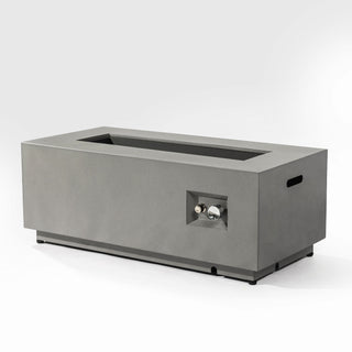 42" Propane Gas Fire Pit Table 2-Pieces, 50000 BTU Rectangular Steel Fire Pit with Glass Wind Guard for Outside Patio Deck Garden Courtyard -Light Gray