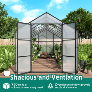 New-Design Walk-In Polycarbonate Greenhouse with Heavy-Duty Aluminum Frame – All-Season Garden & Backyard Greenhouse