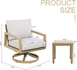 3-Piece Outdoor Patio Bistro Furniture Set with Aluminum Swivel Chairs, Rope Back Design & Side Table for Garden Pool Lawn