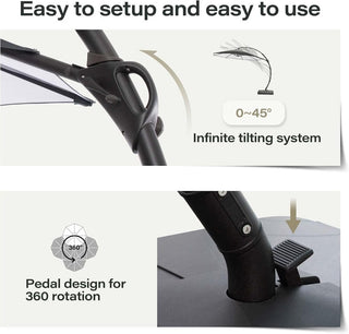 11 FT Luxury Curved Cantilever Umbrella, Heavy-Duty Side-Post Umbrella With Base, And 360° Rotation