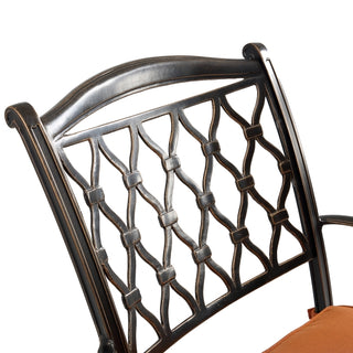 6-Piece Cast Aluminum Bar Dining Chairs Set – Antique Bronze, Curved Back & Diamond Mesh Design