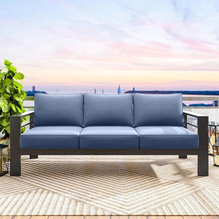 73" All-Weather Aluminum Patio Sofa, 3 Seat Outdoor Couch with Thick Cushions &  Frame
