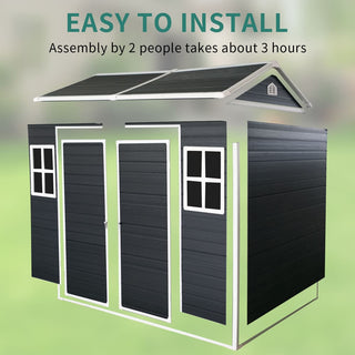 8x4 FT Outdoor Resin Storage Shed with Floor, 2 Windows & Lockable Door for Garden Tools, Bikes & Trash Cans