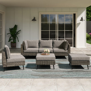 6-Piece Outdoor Sectional Sofa Set, PE Rattan Wicker Patio Conversation Set with Thick Cushions,All-Weather Outdoor Furniture for Garden