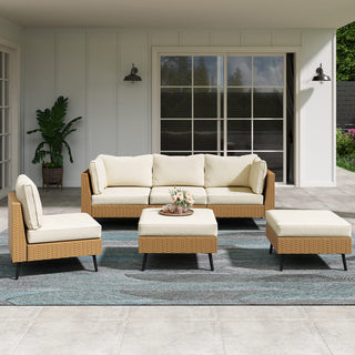 6-Piece Outdoor Sectional Sofa Set, PE Rattan Wicker Patio Conversation Set with Thick Cushions,All-Weather Outdoor Furniture for Garden