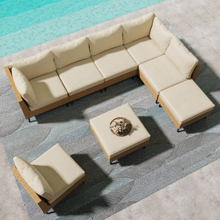 8 Piece PE Rattan Outdoor Sectional Sofa Set, All Weather Wicker Patio Conversation Set with Thick Cushions for Garden, Poolside, Backyard – Beige/Gray