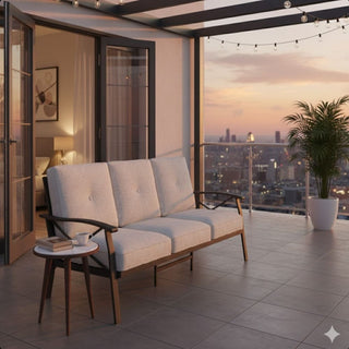 70 Inches All-Weather Metal 3-Seat Patio Sofa with Beige Cushions with Khaki Frame