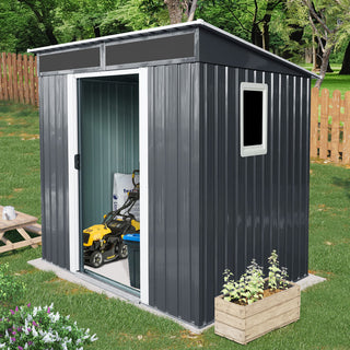 6X5 FT Steel Outdoor Storage Shed with Window and Clear Roof Panel, Rustproof Equipment Shed for Garden & Patio