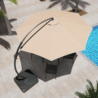 12-FT Luxury Curved Cantilever Umbrella With Base, 360° Rotatable,Suitable For Markets, Swimming Pools, Gardens, Backyards, And Patios