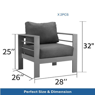 2-Pack 28" All-Weather Aluminum Patio Armchairs with Thick Blue Cushions