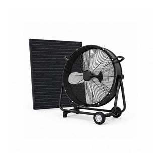24"/30" Wheeled Solar Ventilation Fan with 140W Adjustable Monocrystalline Panel, 130W DC Brushless Motor & 3-Speed Remote for Warehouse & Workshop