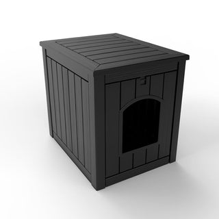 Dog House for Small to Large Sized Dogs, Outdoor and Indoor Doghouse with Durable Weatherproof Resin, Multi-Functional Pet House(Black, Medium)