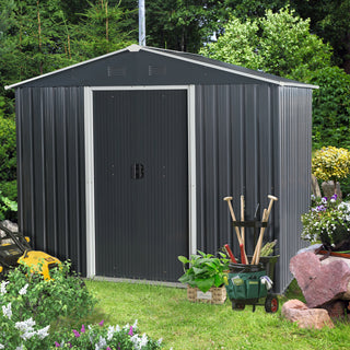 8X6 FT Outdoor Metal Storage Shed with Foundation, Weatherproof Garden Tool Organizer