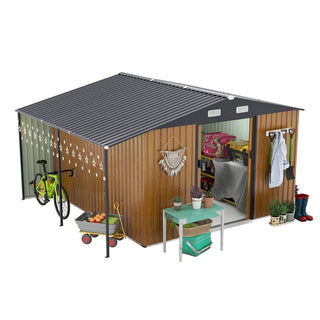 10x12 Ft Outdoor Storage Shed, Extra Large Metal Shed with Lockable Doors, Windows, Outside Steel Tiny House Ideal for Garden, Backyard, Patio Utility, Tool Storage, Chicken Coops