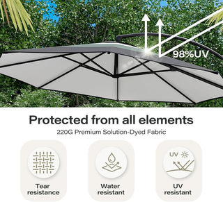 11 FT Luxury Curved Cantilever Umbrella, Heavy-Duty Side-Post Umbrella With Base, And 360° Rotation