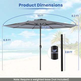 12 FT Patio Umbrella with Crank Handle & 8 Sturdy Ribs – Durable Outdoor Market Umbrella for Patio, Garden & Backyard