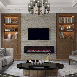 42/50/60/72 Inch Wall-Mounted Black Electric Fireplace Insert-5120 BTU with 2-Speaker Stereo Sound