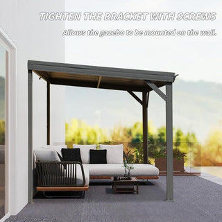 Wall-Mounted Hardtop Lean-to Gazebo with Gutters – Galvanized Steel Roof Outdoor Pergola Canopy