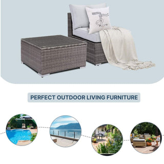 2-Piece All-Weather Outdoor Rattan Patio Furniture Set with 25.2 Inches Width Armless Sofa & Coffee Table