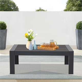 43" All-Weather Aluminum Patio Coffee Table, Modern White/Gray Rectangle Outdoor Table