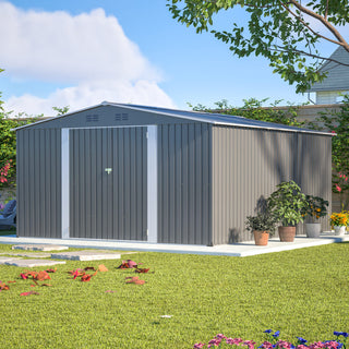12 x 14 FT Outdoor Metal Storage Shed, Heavy-Duty Garden Tool Shed with Lockable Double Doors, Waterproof Yard Storage Building for Patio, Backyard & Lawn