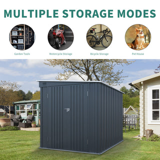 6x8 FT Galvanized Steel Lean-To Storage Shed with Lockable Double Doors & PC Light Panel for Tools, Bikes & Patio Storage