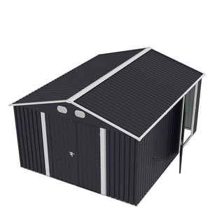 10x12 FT Outdoor Metal Storage Shed, Large Garden Shed with Sturdy Frame & Lockable Door, Weather-Resistant Tool Storage Shed for Backyard, Dark Gray/Brown