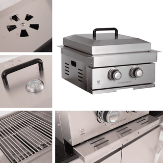 32-Inch Built-In Outdoor Kitchen LPG Gas Grill, 60,000 BTU Stainless Steel 4-Burner with Infrared Rear Burner, Drawer & Door Combo, Ice Box & BBQ Tool Set