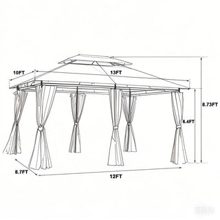 13x10 Outdoor Patio Gazebo Canopy Tent with Ventilated Double Roof & Detachable Sidewalls