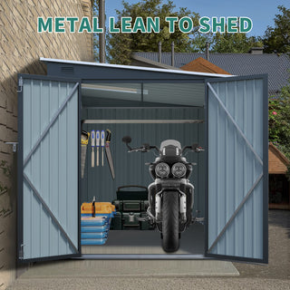 6x8 FT Galvanized Steel Lean-To Storage Shed with Lockable Double Doors & PC Light Panel for Tools, Bikes & Patio Storage