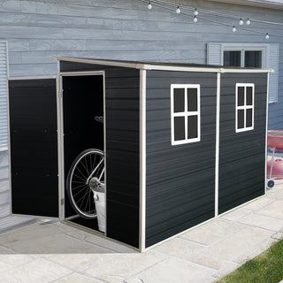 Outdoor Storage Shed with Floor Resin shed with Two-Window, Waterproof ,Lockable Doors for Patio,Yard,Lawn -Grey/Black