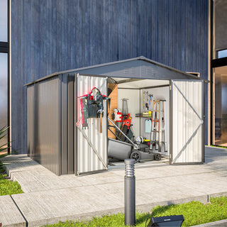 10x8 FT Outdoor Metal Storage Shed with Lockable Doors, All-Weather Garden Tool Shed for Patio, Backyard & Lawn