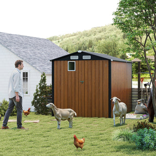 6x8 FT Outdoor Steel Storage Shed with Clear Window, Lockable Doors, Compact Metal Tool Shed for Garden, Backyard, Patio, Utility, and Bike Storage,Yellow/Grey