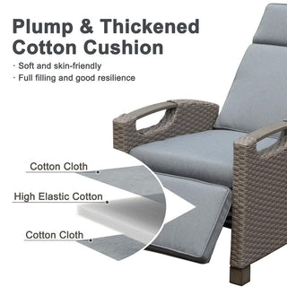 Outdoor Wicker Reclining Chair with Push-Back Backrest, Flip-Up Side Table & Thick Cushions for Patio & Backyard