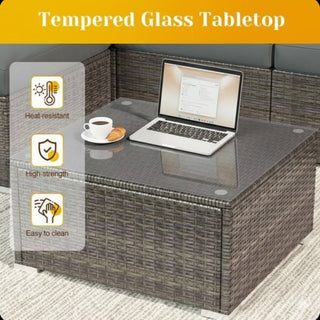 5-Piece All-Weather Wicker Patio Conversation Set With  Cushions and Glass Table