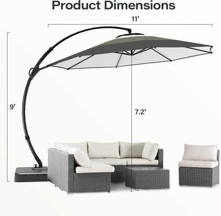11 FT Luxury Curved Cantilever Umbrella, Heavy-Duty Side-Post Umbrella With Base, And 360° Rotation