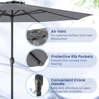 12 FT Patio Umbrella with Crank Handle & 8 Sturdy Ribs – Durable Outdoor Market Umbrella for Patio, Garden & Backyard