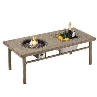 47" 3-in-1 Outdoor Aluminum Beige Propane Fire Pit Table 50,000 BTU with Ice Bucket