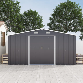 10x12 FT Outdoor Metal Storage Shed with Dual Skylight Windows, 0.25mm Color Steel Panels & Protective Film, Available in Two Colors