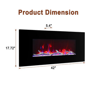 42/50/60/72 Inch Wall-Mounted Black Electric Fireplace Insert-5120 BTU with 2-Speaker Stereo Sound