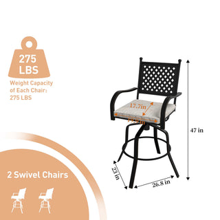 Aluminum Outdoor Swivel Bar Chairs with Cushions – Patio High Dining Chairs for Deck or Poolside