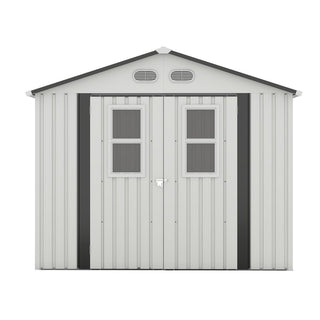 8x8 Ft Outdoor Storage Shed with Protective Coating, 4 Daylight Windows & Lockable Doors, Dual Color Options White/Dark Gray