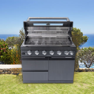 43" Outdoor Kitchen Island with 6-Burner 85,000 BTU Grill, Infrared Rear Burner, Rotisserie & Granite Countertop