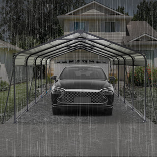 Heavy-Duty Metal Garage Canopy with Galvanized Steel Roof & Frame, Outdoor Carport Storage Shed for Cars, Boats & Trucks – Gray
