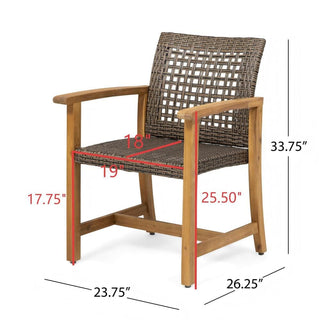 5-Piece Patio Dining Set, 63" Slatted Table & 4 Acacia Wood & PE Rattan Chairs for Patio Garden